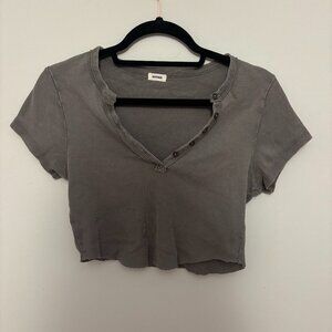 Garage Grey Ribbed Crop Top - Size Medium
